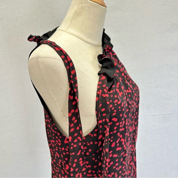Michael Michael Kors Y2k tie high neck sleeveless blouse red dot print size 4 - Picture 8 of 15